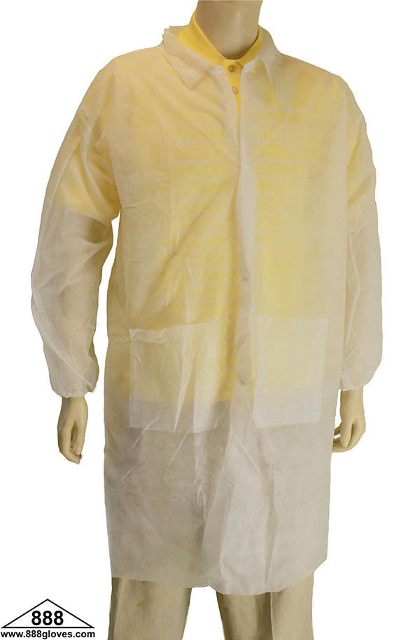 Lab Coat - Polypropylene Snap On - With Pockets - White - 00-9100-30 - 30 Lab Coats