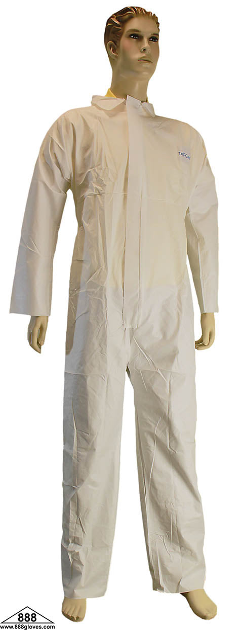 00-KG1412 - Microporous Coverall - Zipper Front With Storm Flap - Collar - White