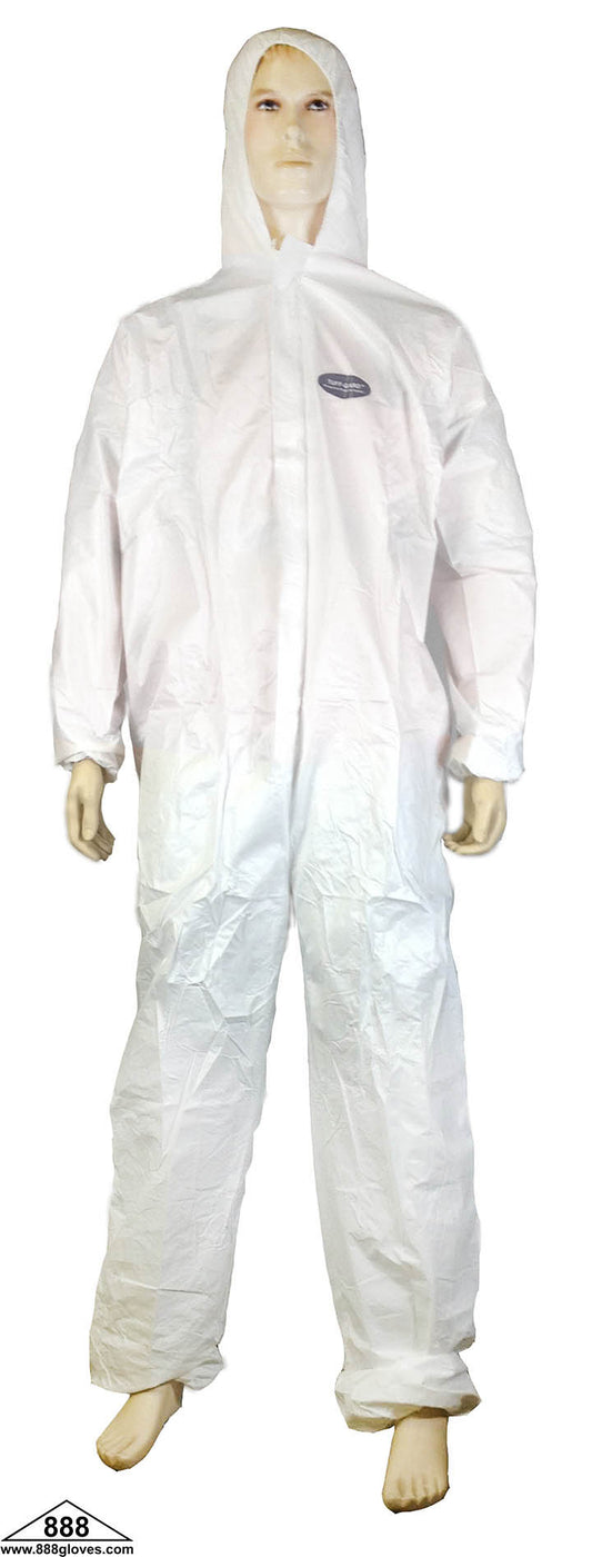 00-KG1413 - Microporous Coverall - Hood, No Boots, Elastic Wrist, Waist & Ankles, With Zipper Guard - White