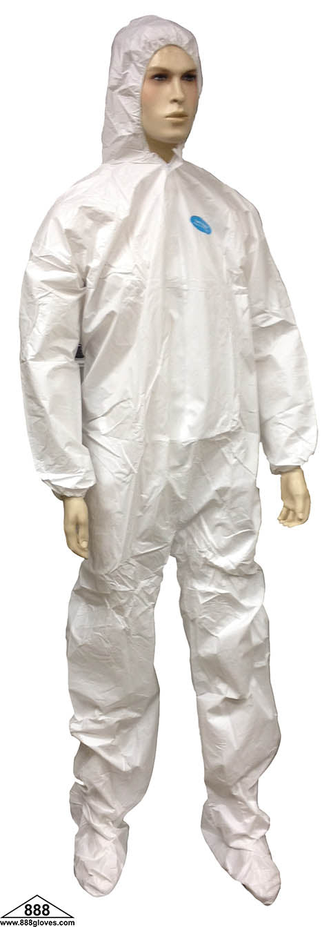 00-KG1414 - Microporous Coverall  - Attached Hood, Boots, Elastic Wrists - White