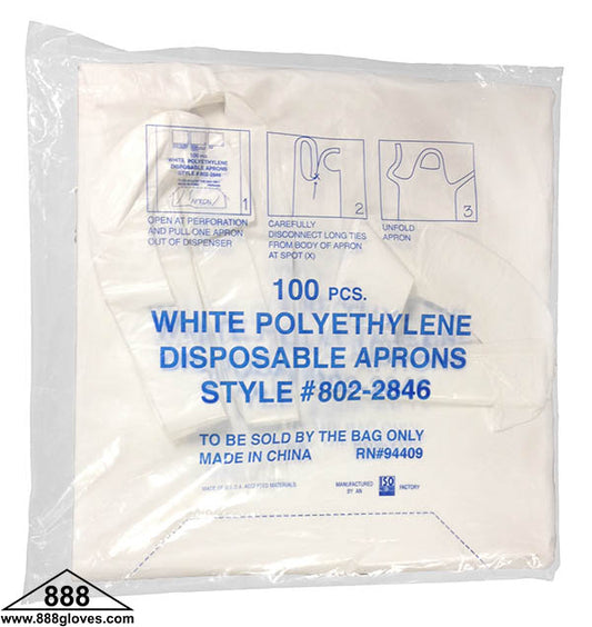 10-2846 - Apron - 1.5 Mil Disposable Polyethylene 28"X46" - Individual Pack - White