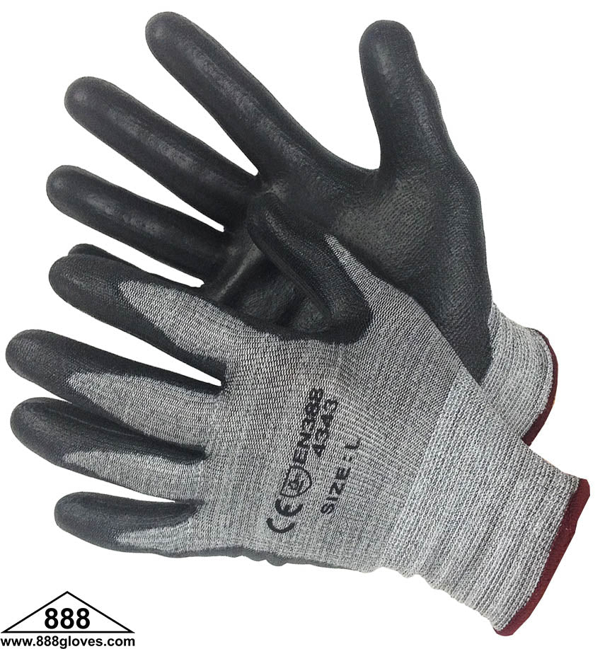 Cut Resistant HPPE / Lycra Shell - Salt & Pepper Color With Black PU Palm Coated Gloves En4343 - 20-3338GBK - 12 Pairs