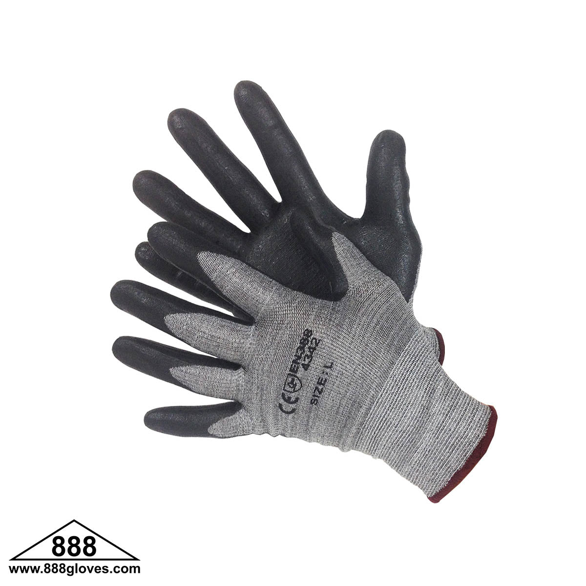 Cut Resistant HPPE / Lycra Shell - Salt & Pepper Color With Black NBR Palm Coated Gloves En4343 - 20-3339BK - 12 Pairs