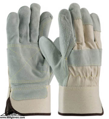 Cow Split Leather - Kevlar Sewn, Double Palm & Double Leather On Middle 3 Fingers, Canvas Back and Cuff - 30-250KVDB - 1 Dozen Pairs