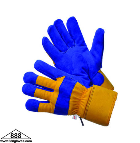 30-5800P-YBU - Thermo Line - Cow Split Leather Full Palm - Rubberized Cuff - TR2 Polyester - Blue with Yellow Cotton Back