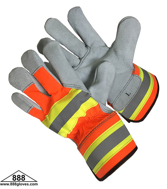 30-5820P-HVO-L - Leather Palm Safety Cuff - Shoulder Split - Yellow Rubberized Cuff