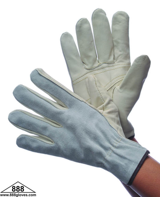 32-1371K - Driver Gloves - Cowhide, Straight Thumb Size - Cow Grain With Split Leather Back - Beige