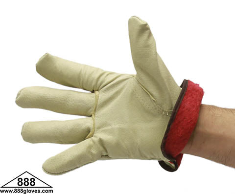 32-1380P - Driver Gloves - Pig Skin Gloves - Red Jersey Lining - Beige