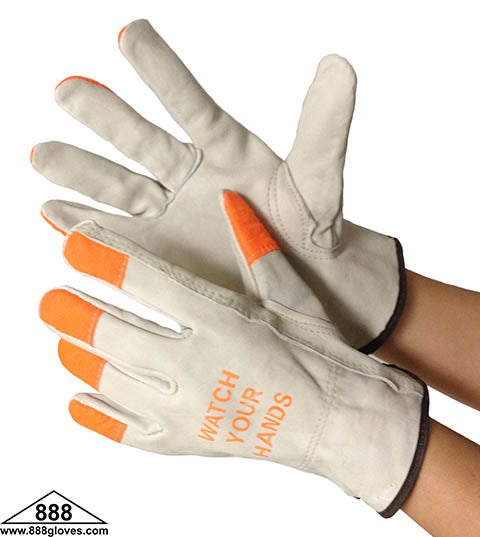 32-1383HVO - Driver Gloves - Cowhide, Keystone Thumb With Orange Hi Viz Finger Tips