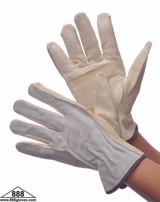 32-1383K - Driver Gloves - Keystone Cow Grain With Split Leather Back - Beige