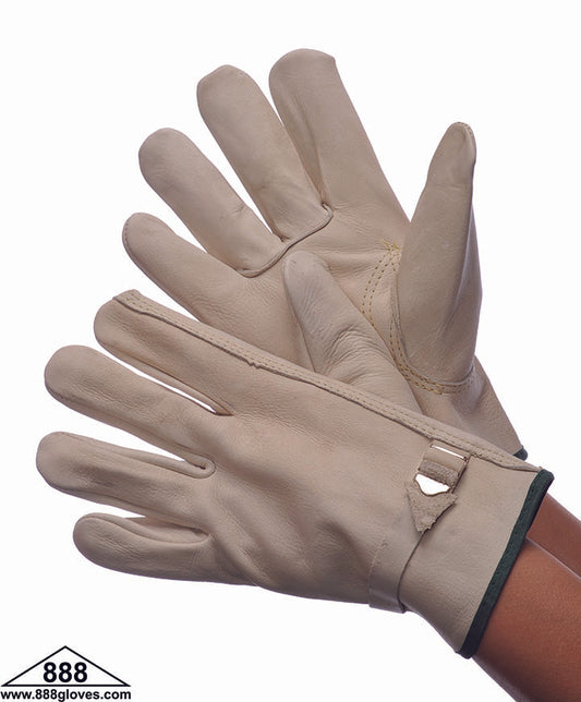 32-1384 - Driver Gloves - Cowhide, Keystone With Pull Strap - Beige