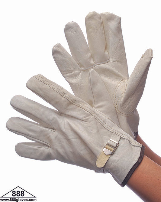 32-1394 - Driver Gloves - Goat Skin, Keystone Thumb With Pull Strap - White