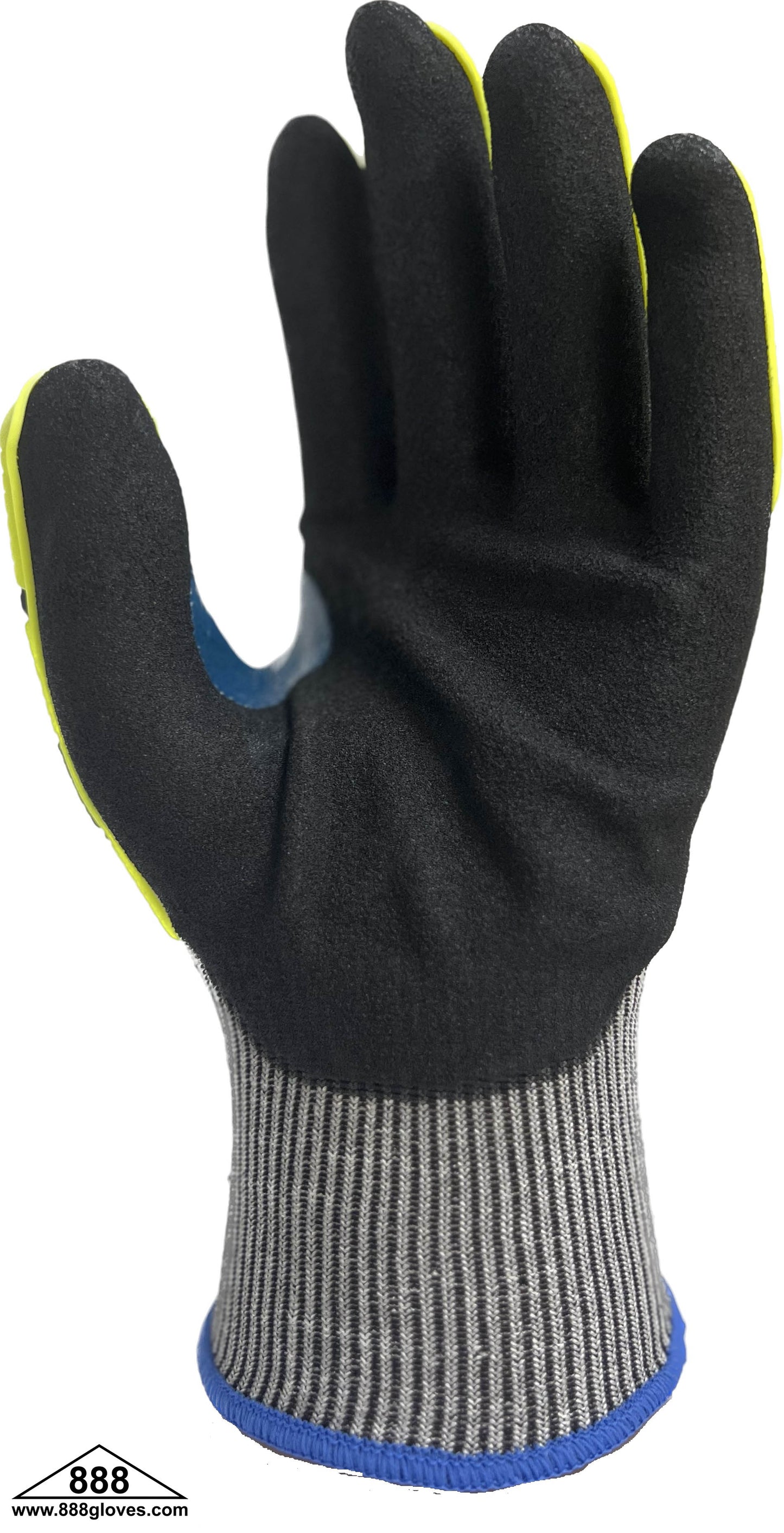 Cut Resistant Glove - ANSI A5 1 8Gauge, Sandy Nitrile Palm Coating, TPR, Black Nitrile Reinforcement - Hi Viz Green - 33-518G - 1 Pair