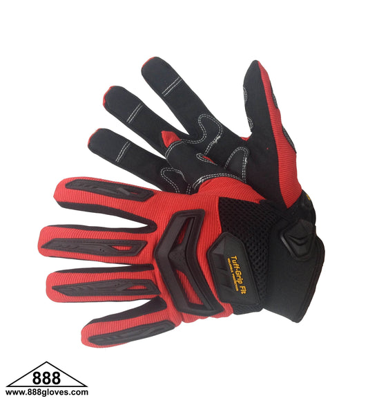 33-6000 - Synthetic Mechanic Gloves - Reinforced Double Patched Palm & Fingers - Black and Red