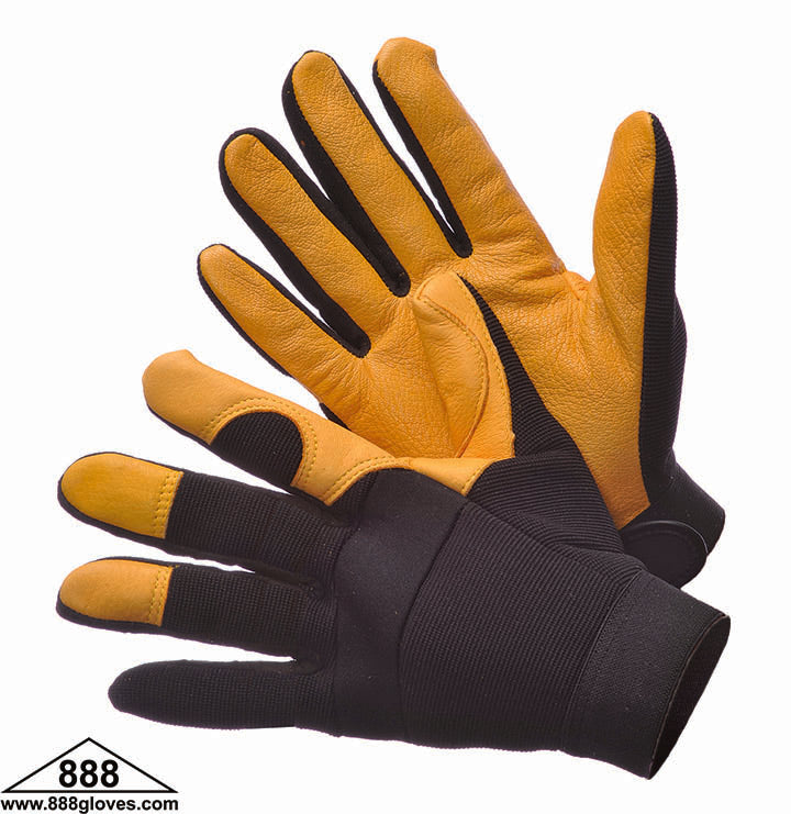 Mechanic Gloves - Deer Skin - Black and Golden Yellow - 33-7001 - 1 Pair
