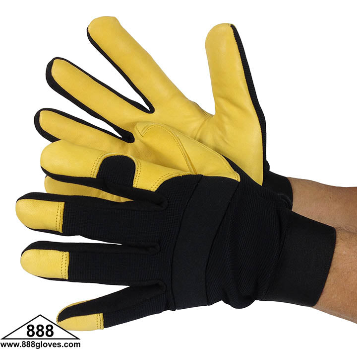 Mechanic Gloves - Goat Skin Glove - Black and Golden Yellow - 33-7002 - 1 Pair