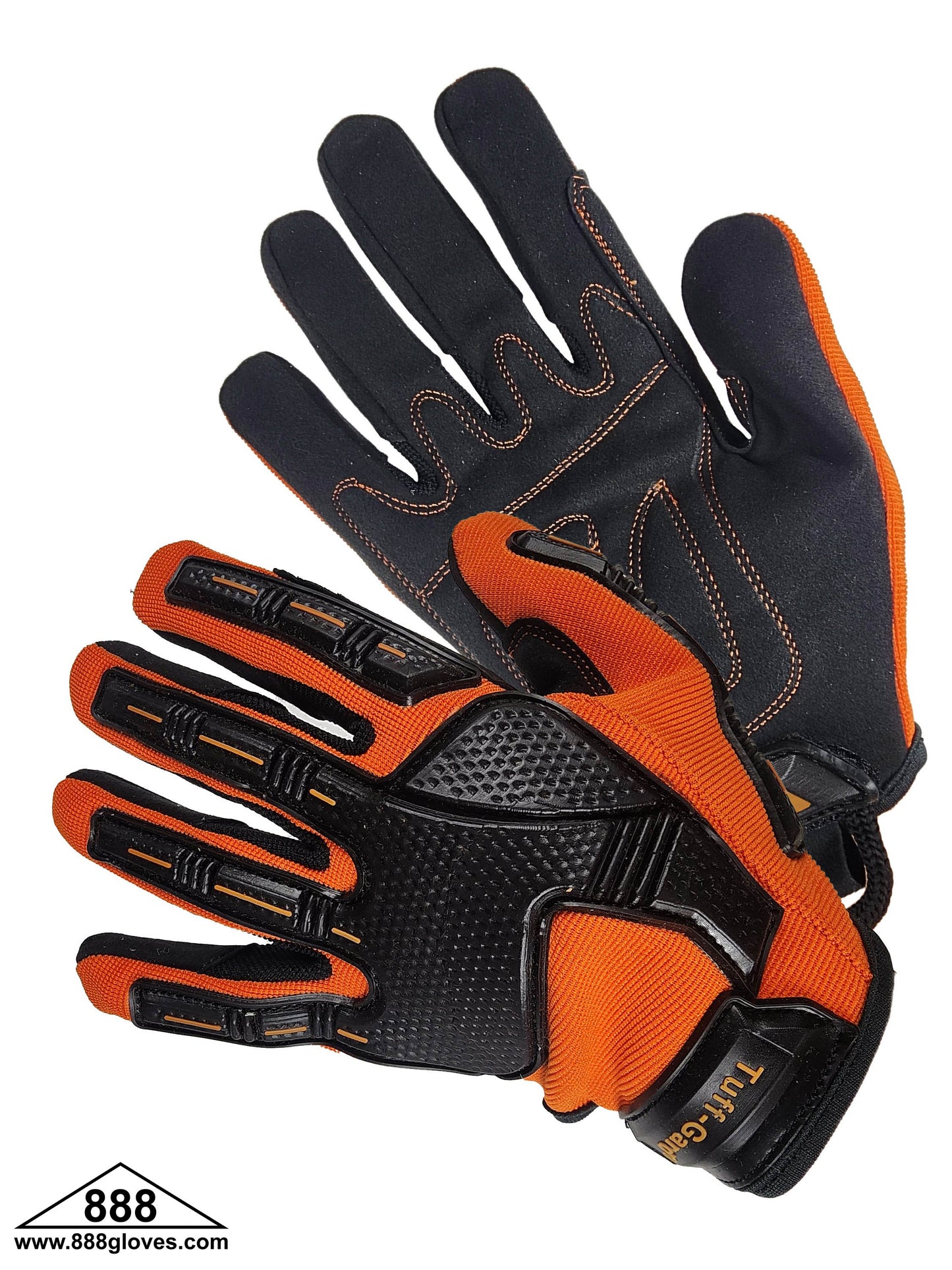 Mechanic Gloves - Back With TPR Injected & Stitched, Front Black Synthetic Leather With Reinforcement Palm, 3D Strap-Velcro Closure, Foam Lining - Hi Vis Orange - 33-8103 - 1 Pair
