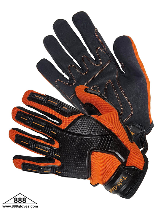 33-8103 - Mechanic Gloves - Back With TPR Injected & Stitched, Front Black Synthetic Leather With Reinforcement Palm, 3D Strap-Velcro Closure, Foam Lining - Hi Vis Orange