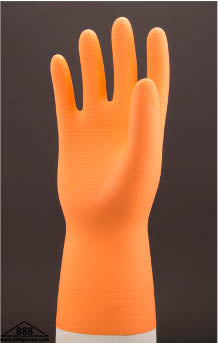 Latex - Flock Lined Honeycomb Embossed Grip, 30 Mil, 13" Long - Orange - 41-03013 - 1 Dozen Pairs
