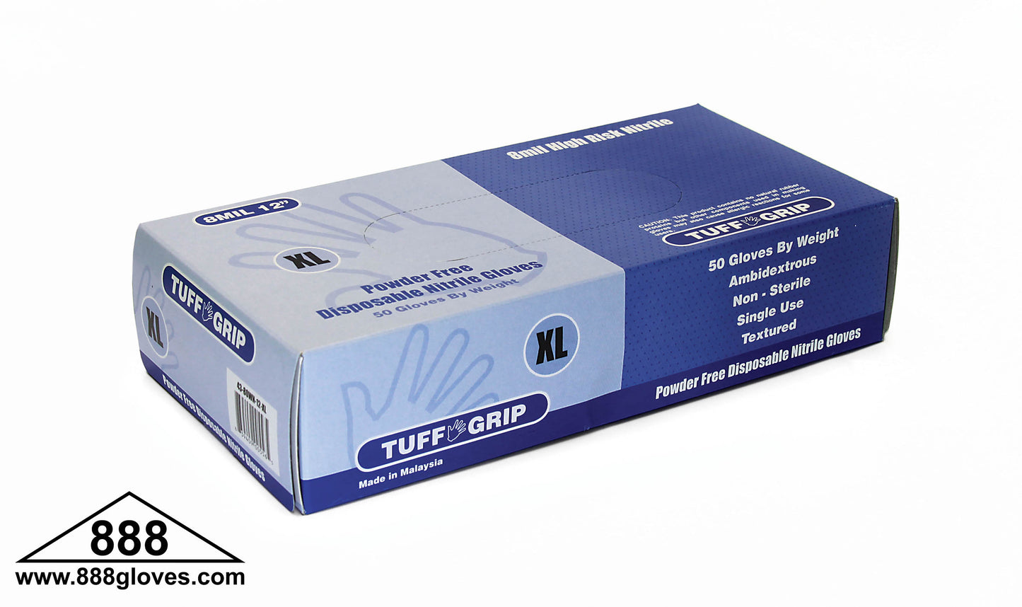 Disposable Gloves - Industrial Nitrile Powder Free, 10" Cuffs, 8 Mil - Blue - 43-80WN - 1000 Gloves