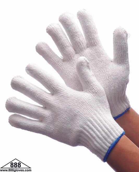 50-2300 - String Knit Gloves - 100% Polyester, 7 Gauge, Heavy Duty - Bleached White
