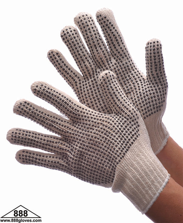 String Knit - Cotton String Knit Gloves - Double Sided PVC Dotted - Natural White - 50-2800 / 50-2801 - 1 Dozen Pairs