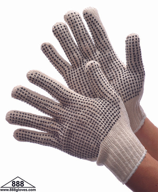 50-2800 / 50-2801 - String Knit - Cotton String Knit Gloves - Double Sided PVC Dotted - Natural White