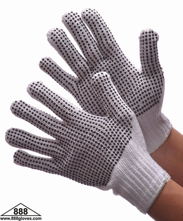 String Knit Gloves - Dotted on Both Sides - Bleached White - 50-2890 / 50-2891 - 1 Dozen Pairs