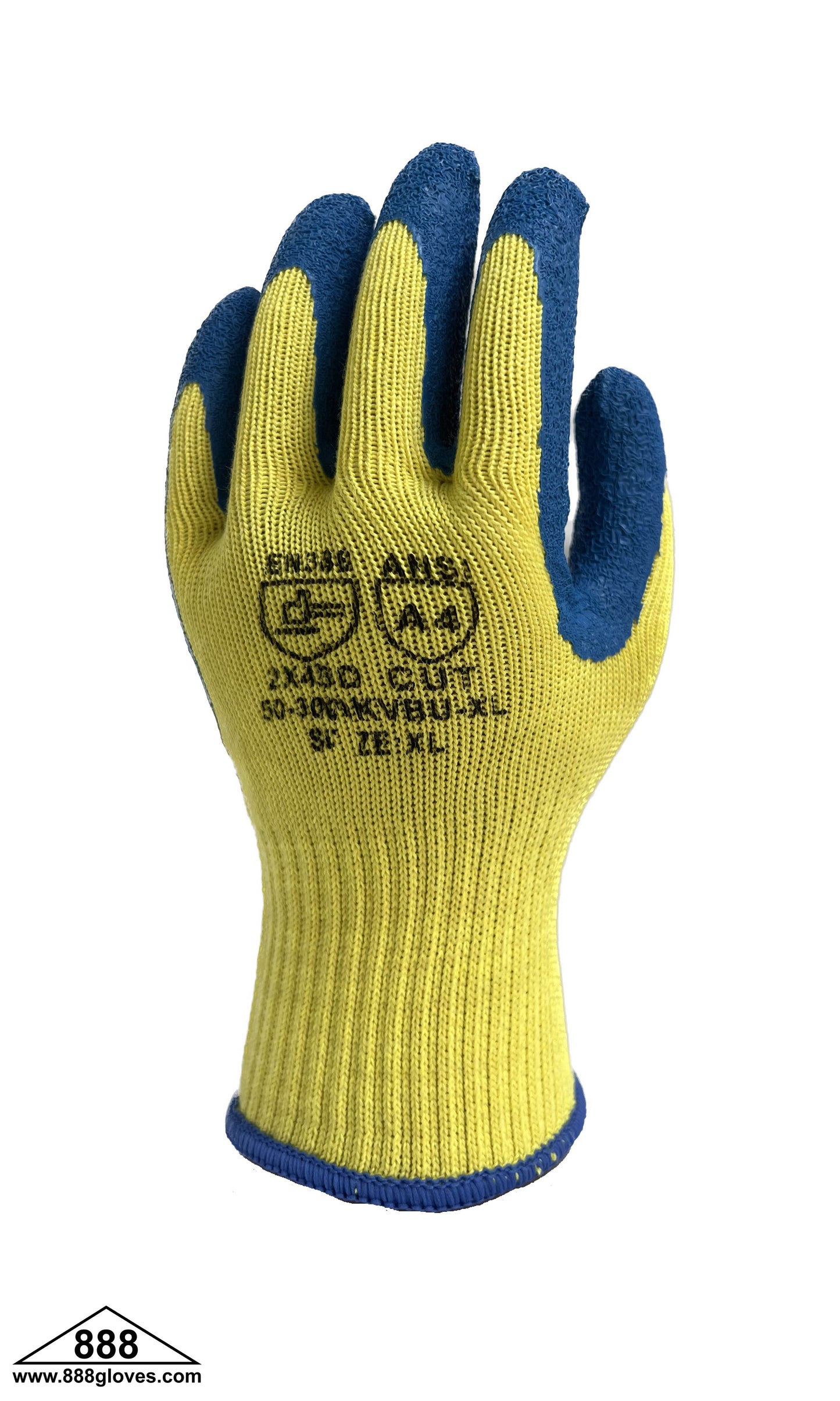 Cut Resistant Gloves - A4 Aramid Fiber Shell With Blue Textured Latex 10 gauge - 50-300KVBU - 12 Pairs