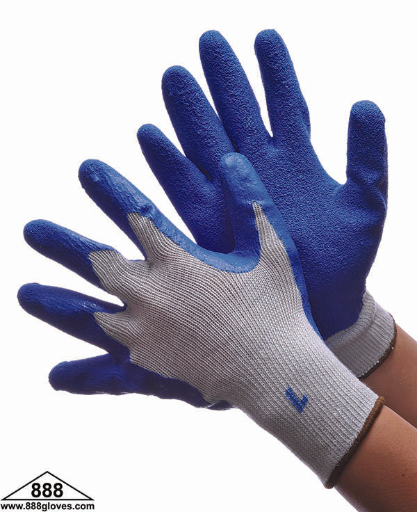 Cut Resistant Gloves - 10 Gauge Grey String Knit With Blue Textured Latex Coating - 50-3242 - 12 Pairs