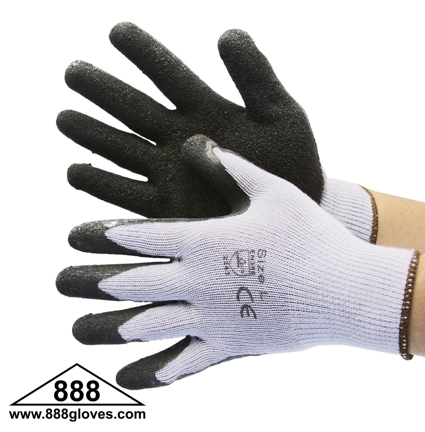 Cut Resistant Gloves - 10 Gauge Grey String Knit With Black Textured Latex Coating - 50-3242BK - 12 Pairs