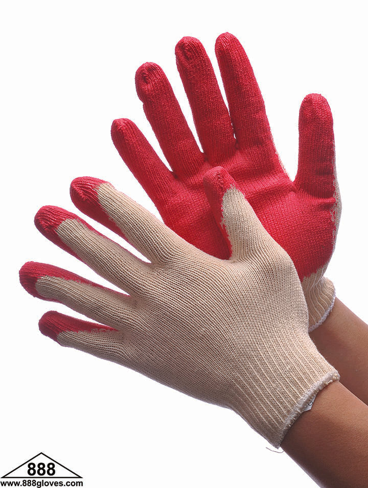 String Knit Gloves With Red Latex Coating - 50-3500C - 12 Pairs