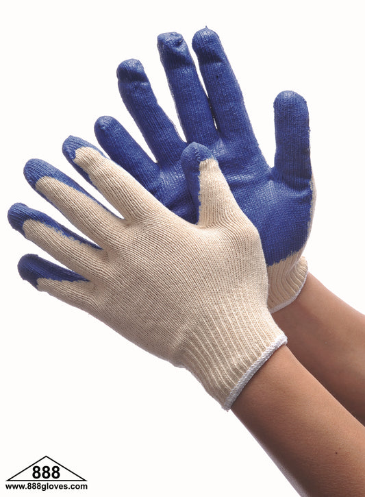 50-3600C - String Knit - Cotton Polyester Knit Glove with Blue Latex Coated Palm - Economy
