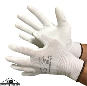 Cut Resistant Gloves - White Nylon Shell With White Polyurethane Coating - 50-6639W - 12 Pairs