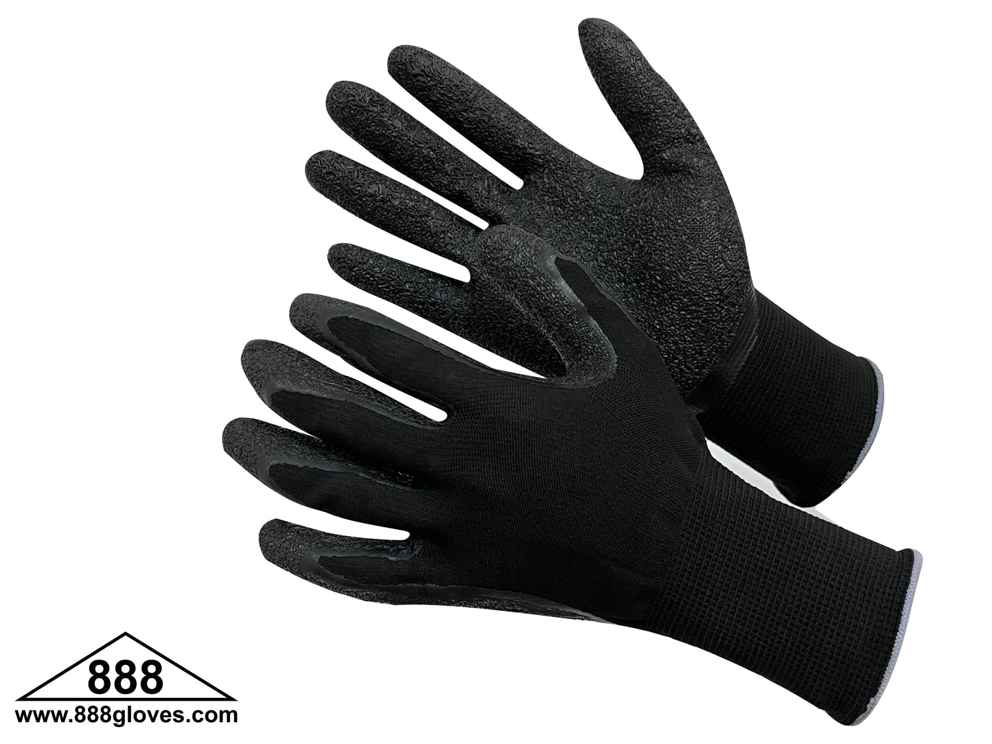 Cut Resistant Gloves - Black Polyester Shell With Textured Black Latex Coating - 50-8842PBK - 12 Pairs