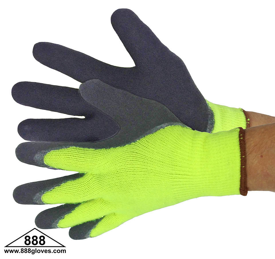 Cut Resistant Gloves - Hi Vis Yellow Acrylic Shell - Black Latex Coating - 50-8910BKG - 12 Pairs