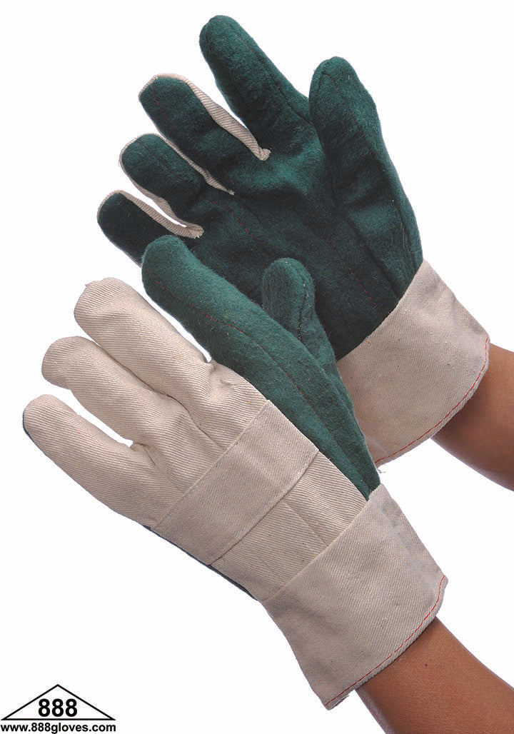 Hot Mill Gloves - 30 oz Without Burlap Lining, Nap Out Canvas - Beige and Green - 60-3690A - 1 Dozen Pairs