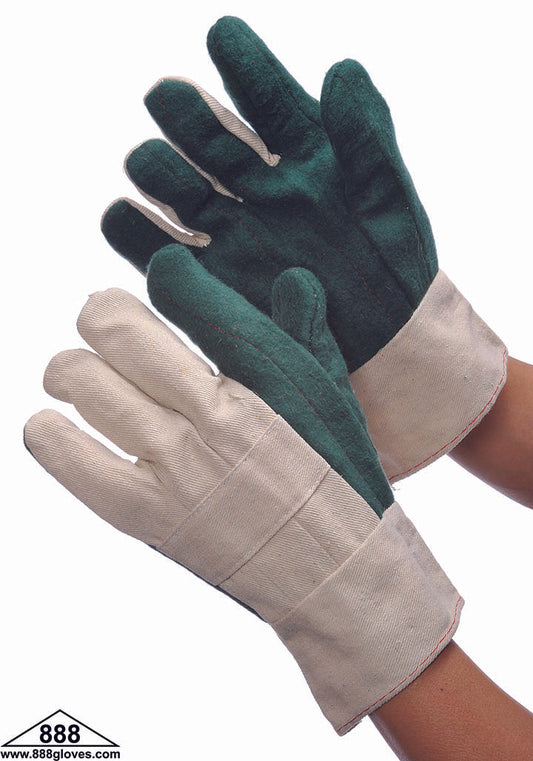 60-3690 - Hot Mill Gloves - 30 oz With Burlap Lining, Nap Out Canvas - Beige and Green
