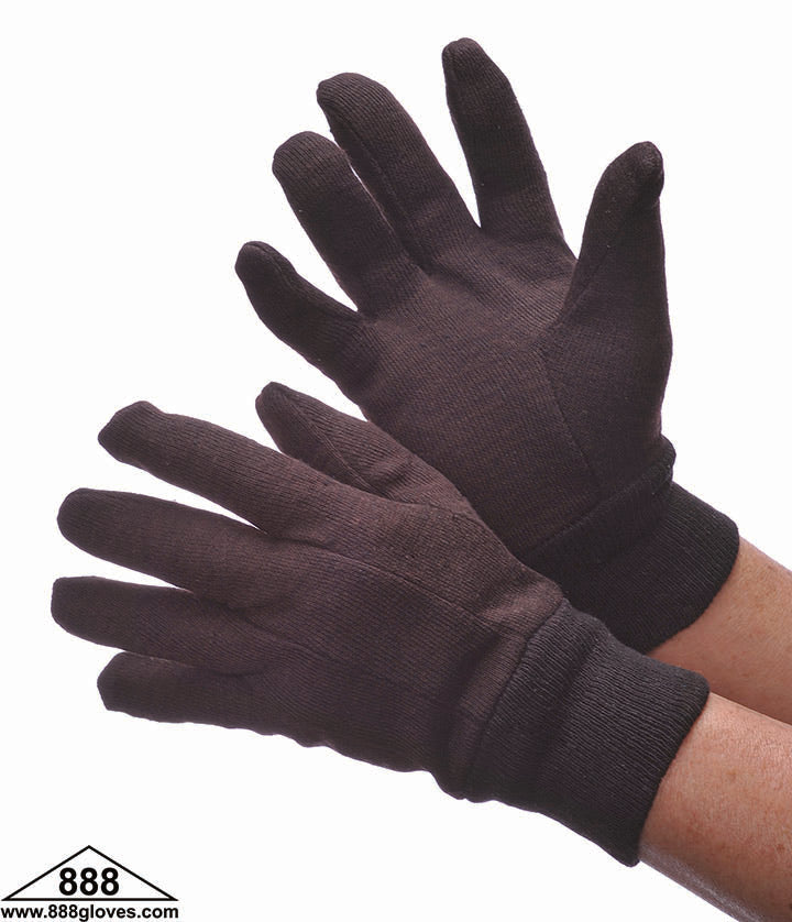 Brown Jersey Gloves - Knit Wrist, 8 oz, Cotton - Brown - 65-1880 / 65-1881 - 1 Dozen Pairs