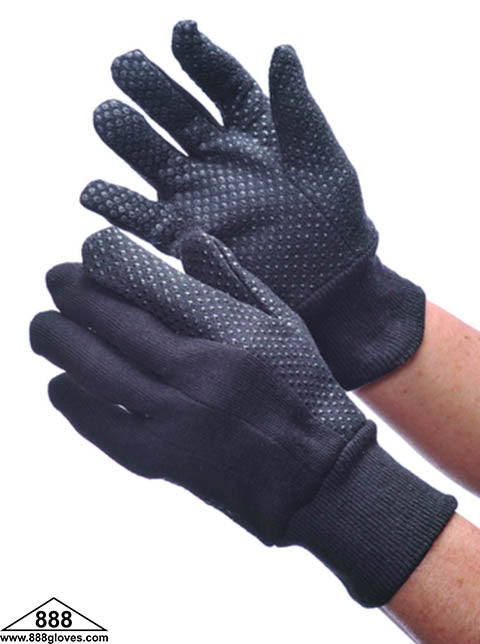 Brown Jersey Gloves - Knit Wrist, 8 oz, Cotton, Dotted PVC - Brown - 65-2880 / 65-2881 - 1 Dozen Pairs