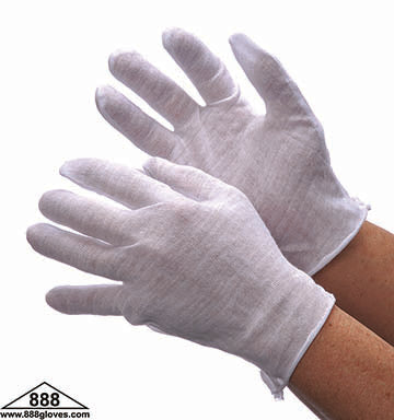 Cotton Lisle Inspection Gloves - Reversible, Unhemmed - White - 66-6401 - 1 Dozen Pairs
