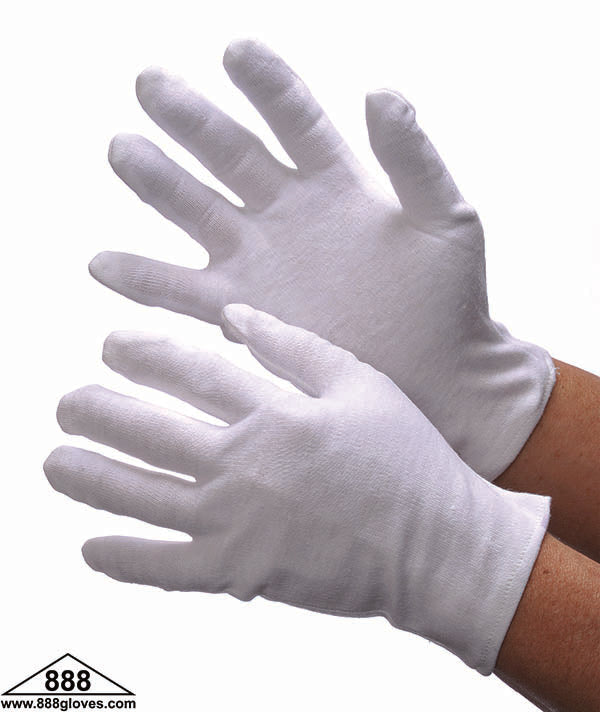 Cotton Lisle Inspection Gloves - Medium Weight, Self Hemmed - White - 66-6411 - 1 Dozen Pairs