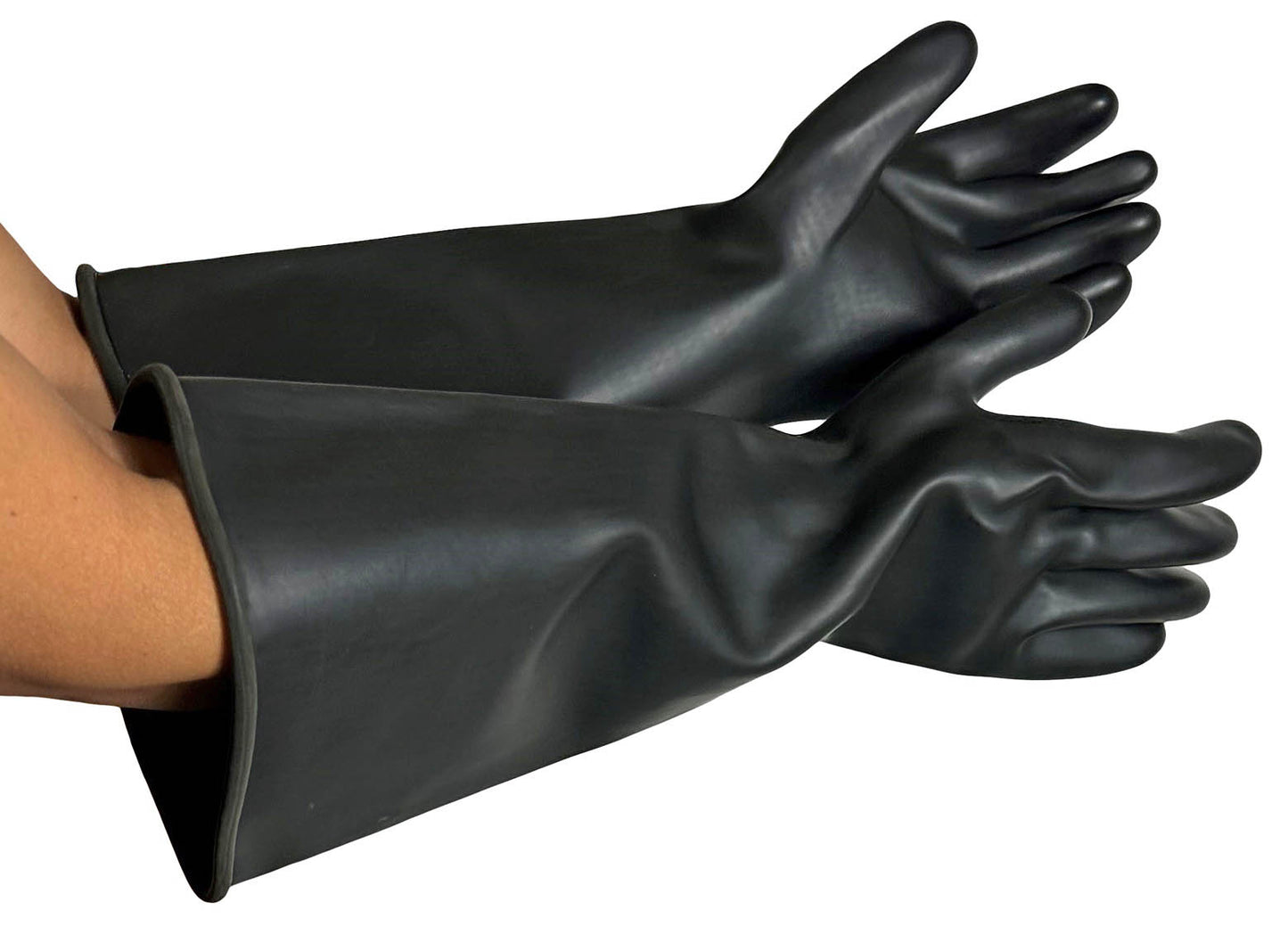 Chemical Resistant Rubber Gloves - 43 Mil, 18'Long - Black - 96-4318 - 1 Dozen Pairs
