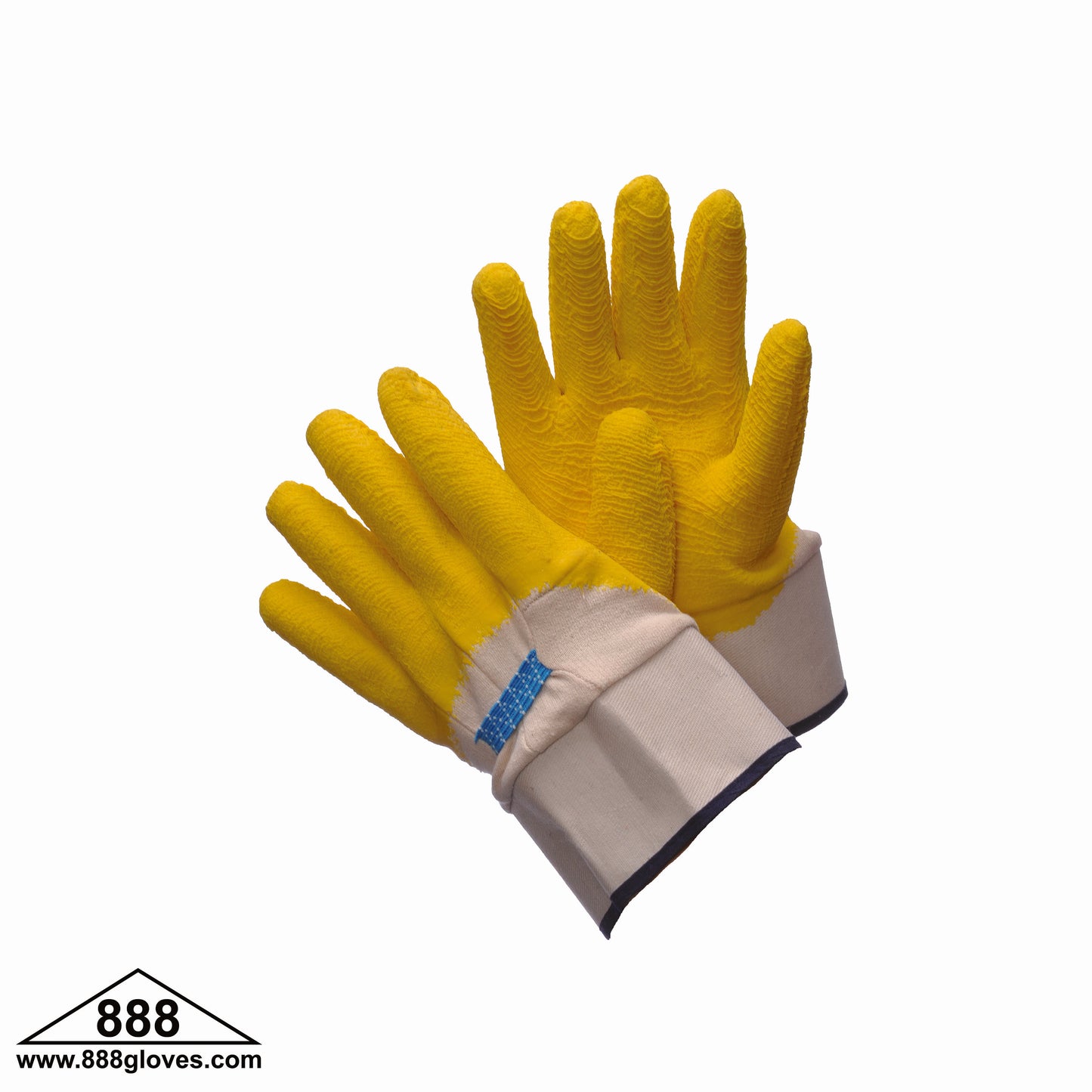 Natural Rubber Coated Crinkle Finish Latex Coating Gloves - Jersey Lined, 2.5" Safety Cuff - Beige and Yellow - 96-5415 - 1 Dozen Pairs