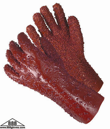 Dark Red PVC Gloves - Rocky Finish, 12" Length, Jersey Lining - 96-5419 - 1 Dozen Pairs