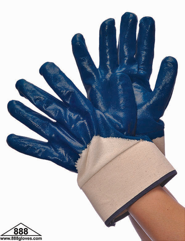 Blue Nitrile Coated Gloves - Heavy Weight, Open Back, Canvas Cuff - 96-6110 - 1 Dozen Pairs