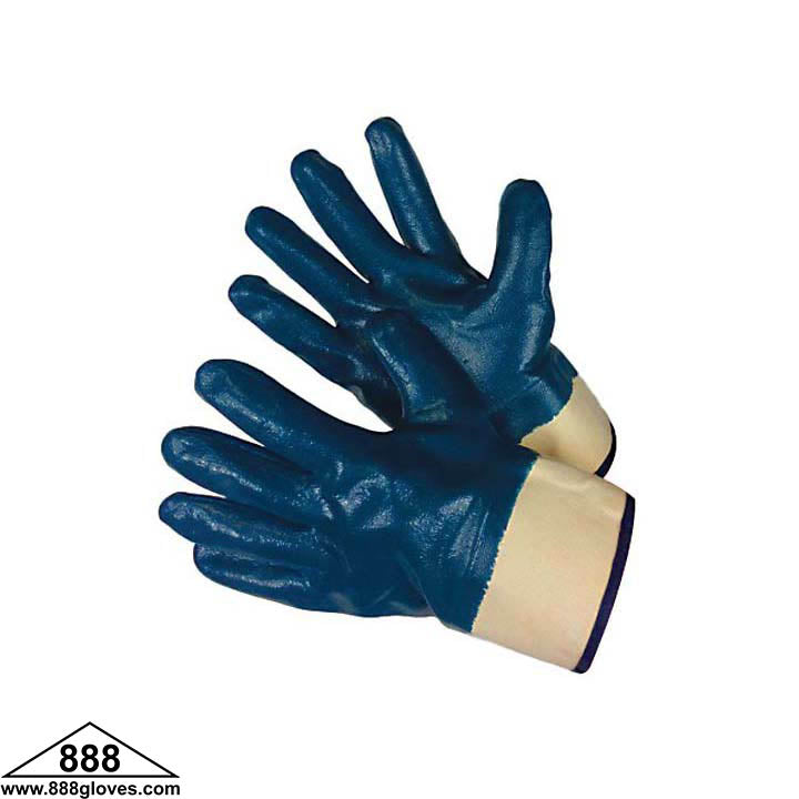 Blue Nitrile Coated Gloves - Heavy Weight, Fully Coated Back, Canvas Cuff - 96-6110FP - 1 Dozen Pairs