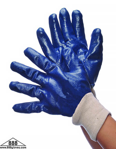 Blue Nitrile Coated Gloves - Heavy Weight, Knit Wrist, Fully Coated - 96-6120FP - 1 Dozen Pairs