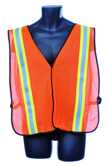 98-1200-O - Safety Mesh Vest - Contrasting Stripes - Hi Vis Orange