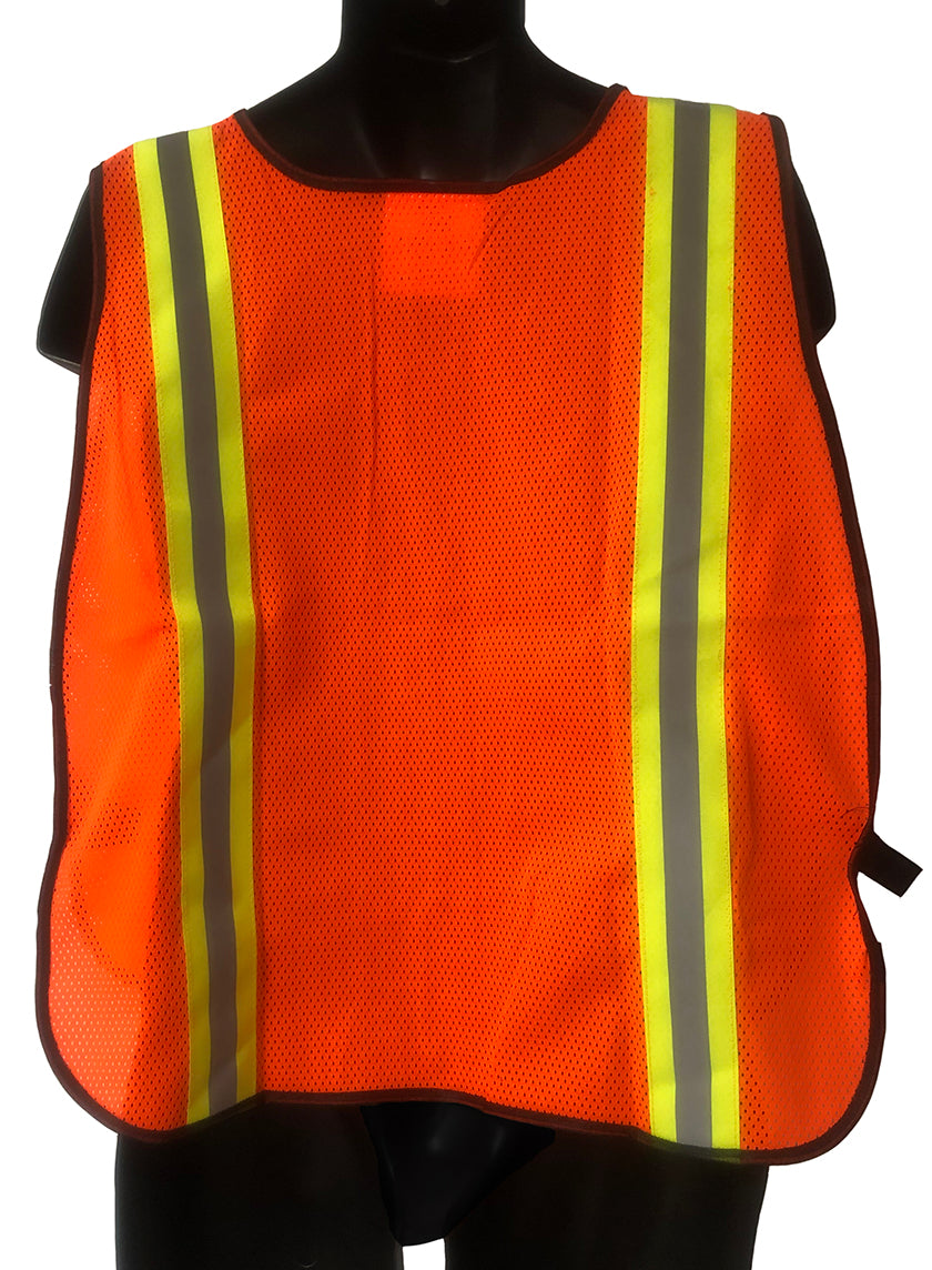 Safety Mesh Vest - Contrasting Stripes - Hi Vis Orange - 98-1200-O - 10 Vests